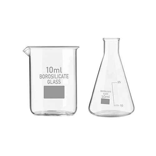 Glass beaker and flask with graduation marks